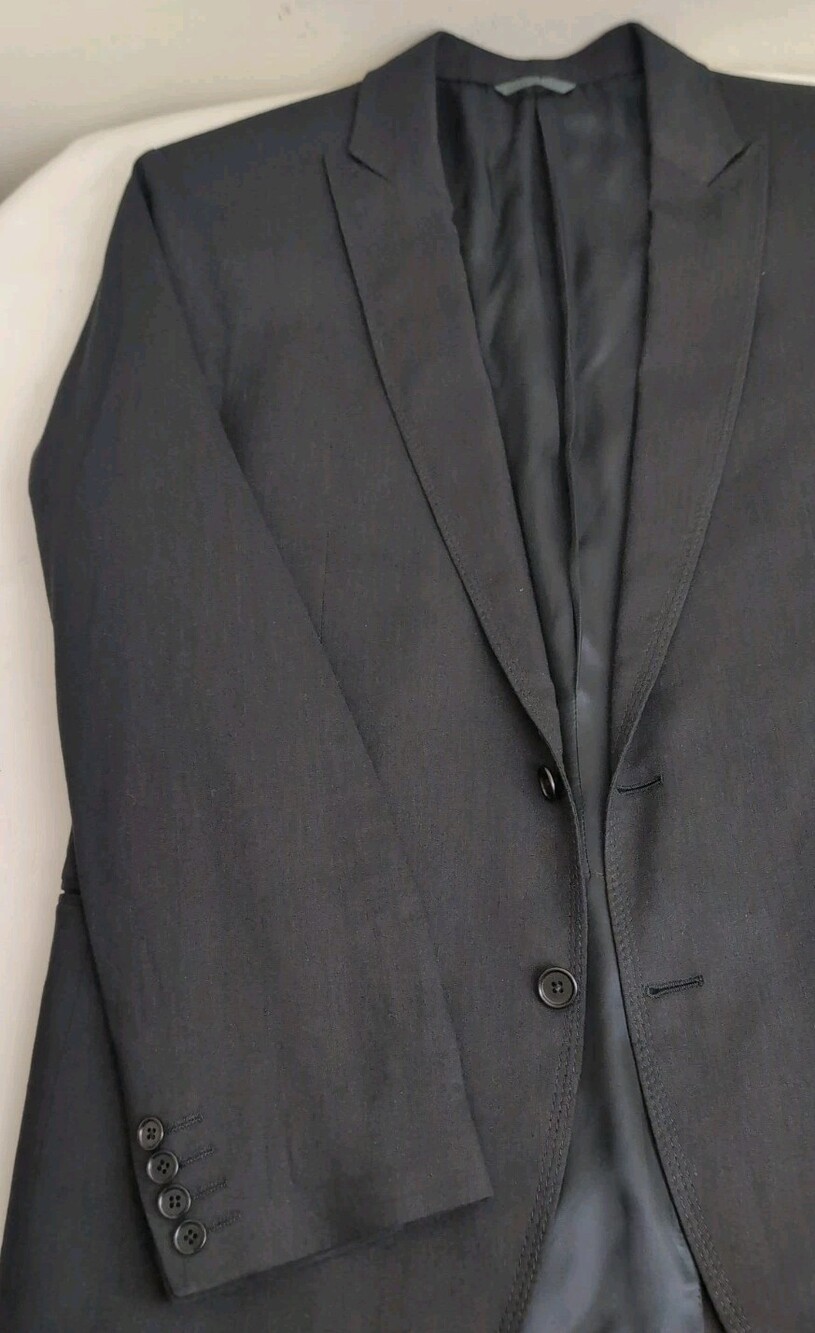 John Varvatos Mens Black Linen Blend Peak Lapel 2 Button Sport Coat 40S Italy
